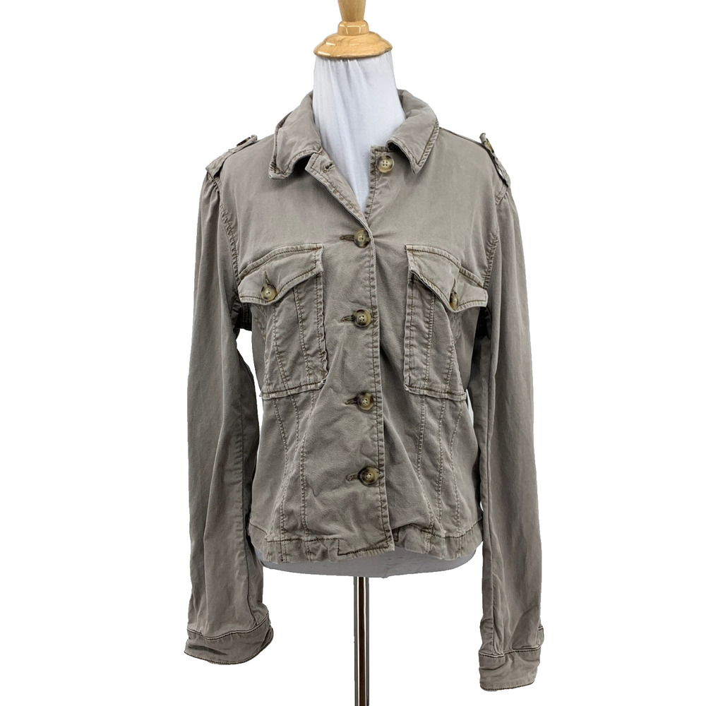 Paige Jacket Womens M Medium Moss Vintage Taupe Pacey Utility Button Up Cropped
